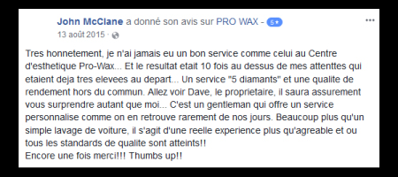 Pro Wax Facebook commentaire