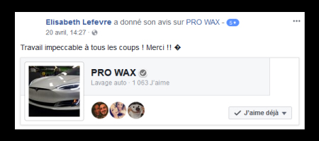 Pro Wax Facebook commentaire