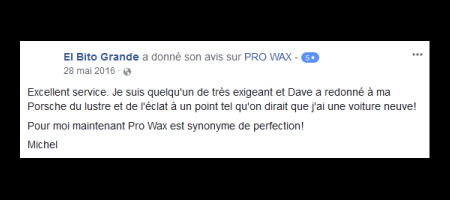 Pro Wax Facebook commentaire