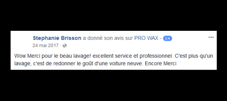 Pro Wax Facebook commentaire