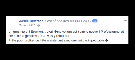 Pro Wax Facebook commentaire