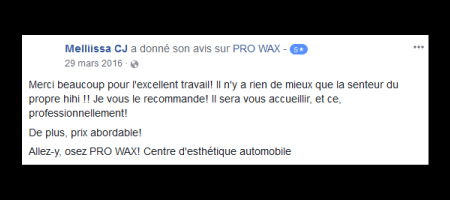 Pro Wax Facebook commentaire
