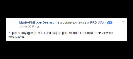 Pro Wax Facebook commentaire