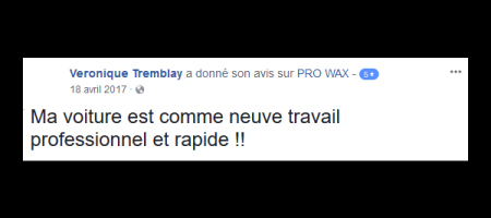 Pro Wax Facebook commentaire