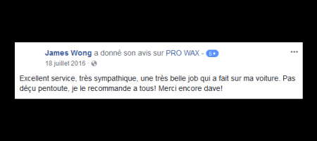 Pro Wax Facebook commentaire