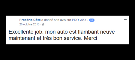 Pro Wax Facebook commentaire