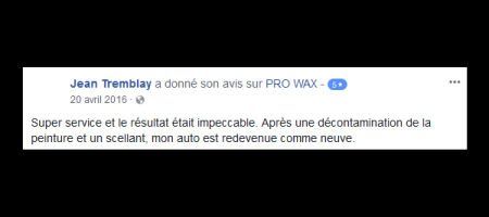 Pro Wax Facebook commentaire