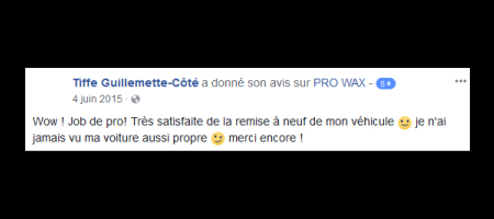 Pro Wax Facebook commentaire