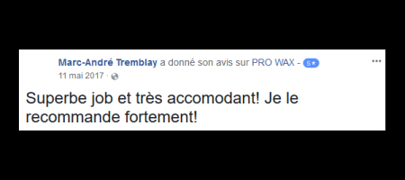 Pro Wax Facebook commentaire