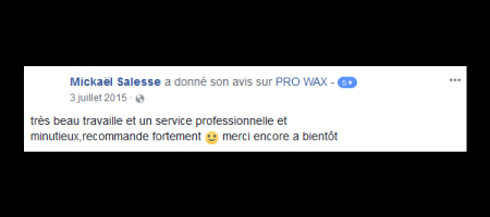 Pro Wax Facebook commentaire