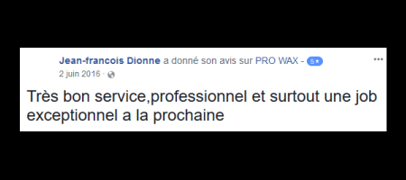 Pro Wax Facebook commentaire