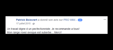 Pro Wax Facebook commentaire