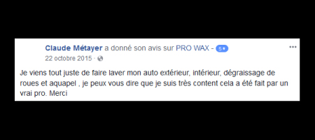 Pro Wax Facebook commentaire